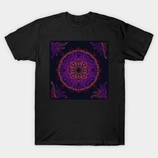 Purple Gradient Mandala Design on Black Background T-Shirt